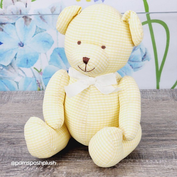 Carter's Toys Carters Just One Year Plaid Teddy Bear Rattle Plush 8 Gingham Prestige Yellow